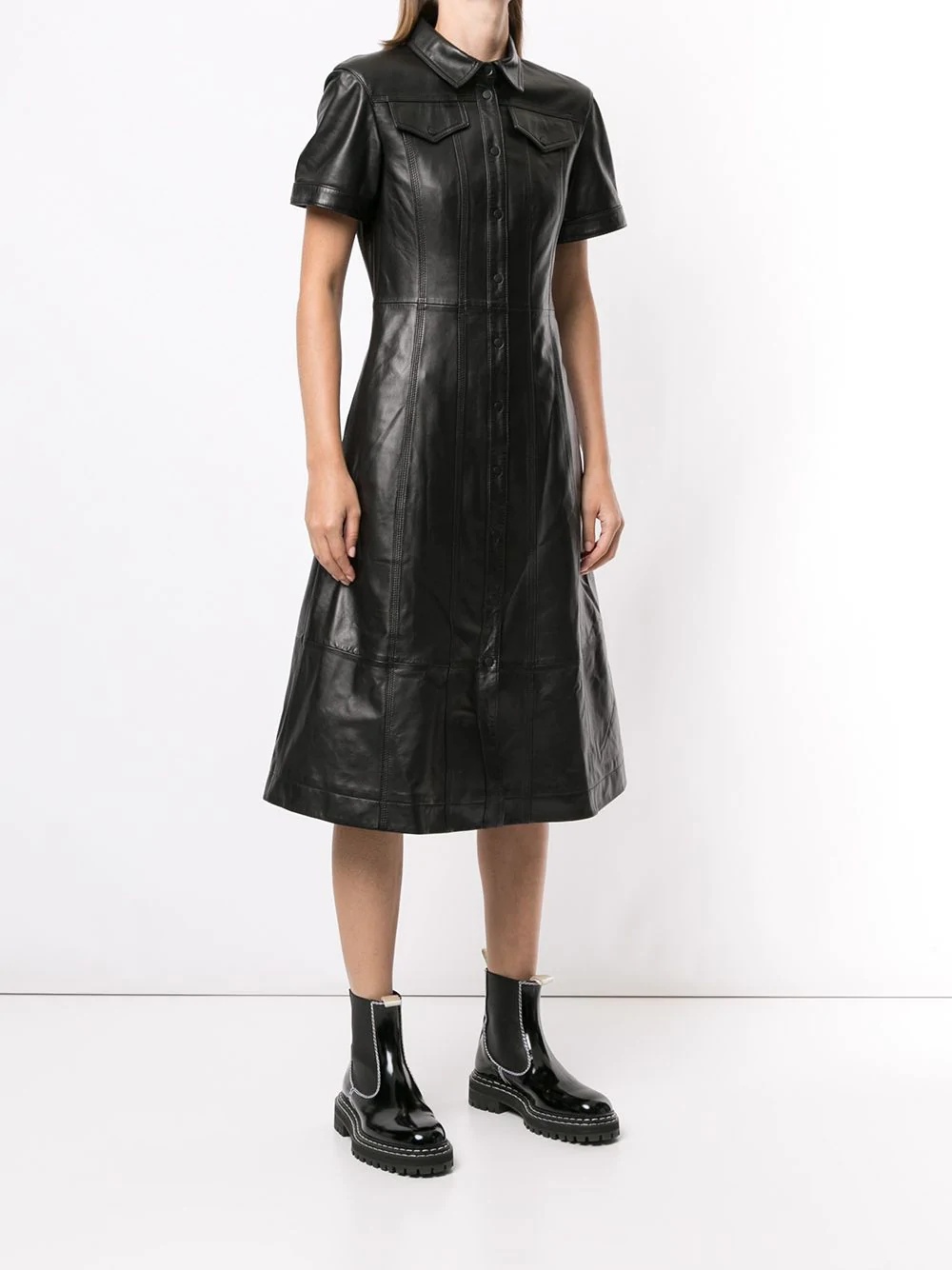 nappa leather shirtdress - 3