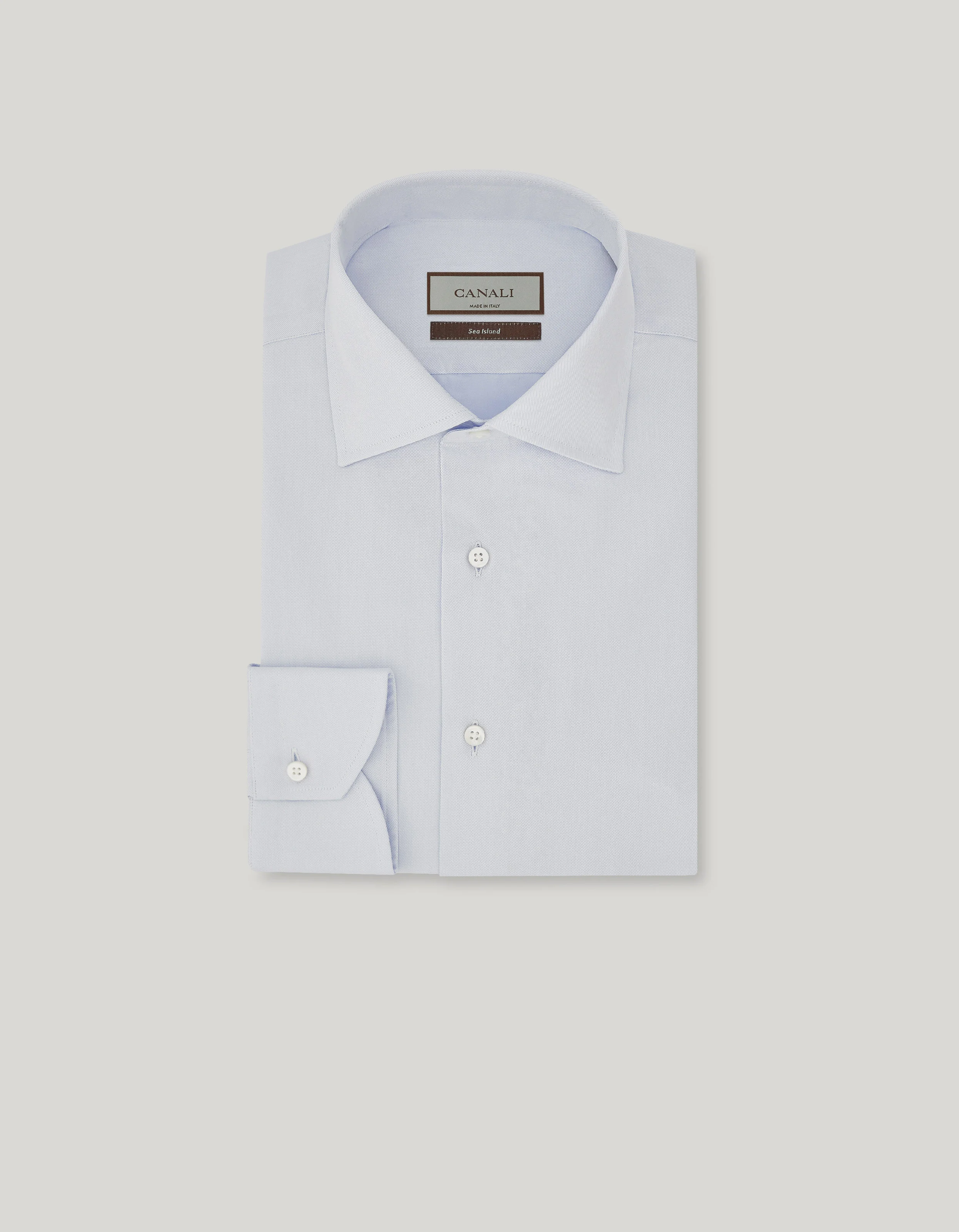 SEA ISLAND LIGHT BLUE COTTON TWILL REGULAR-FIT SHIRT - 1