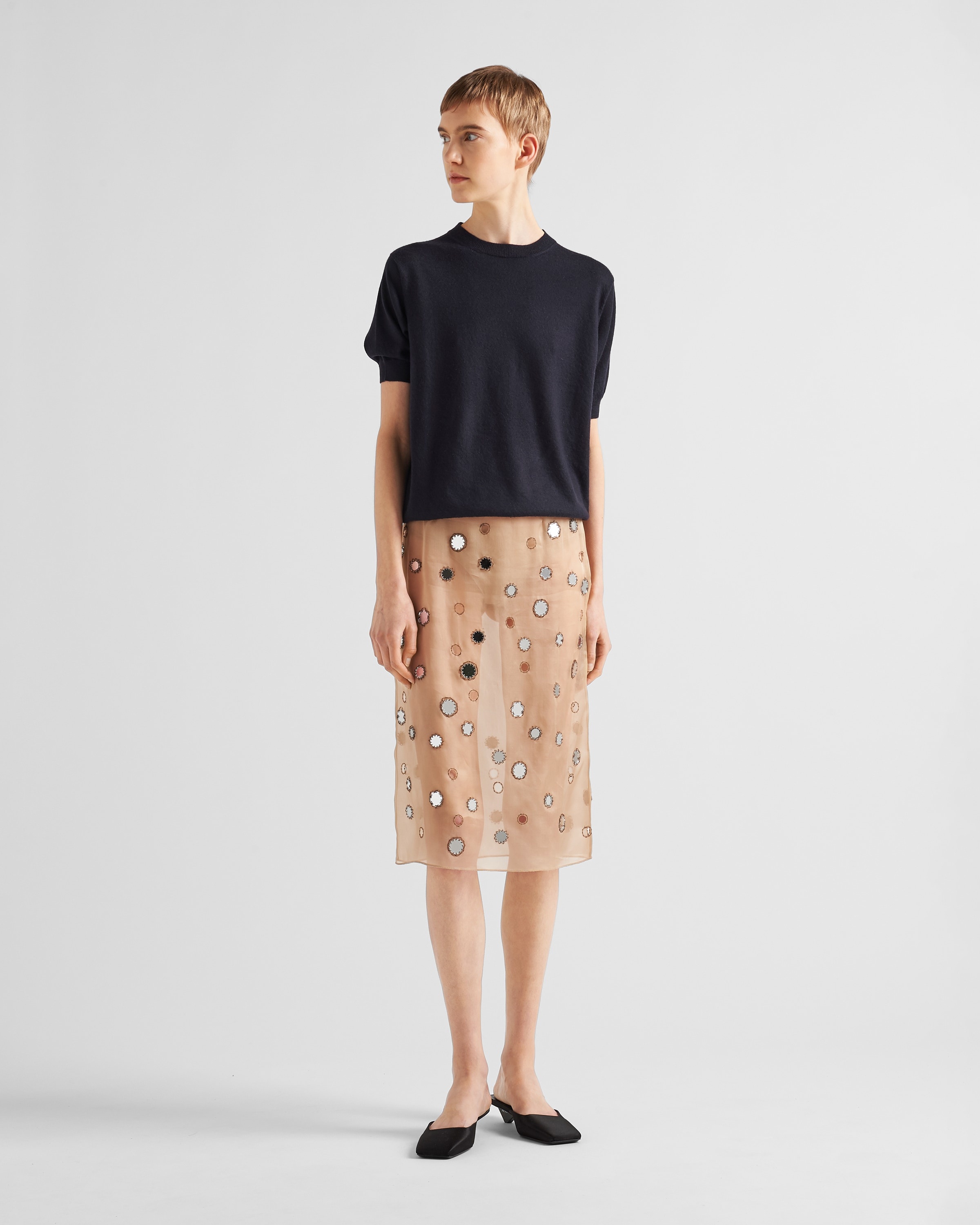 Prada Mirror-embellished organza midi-skirt | REVERSIBLE