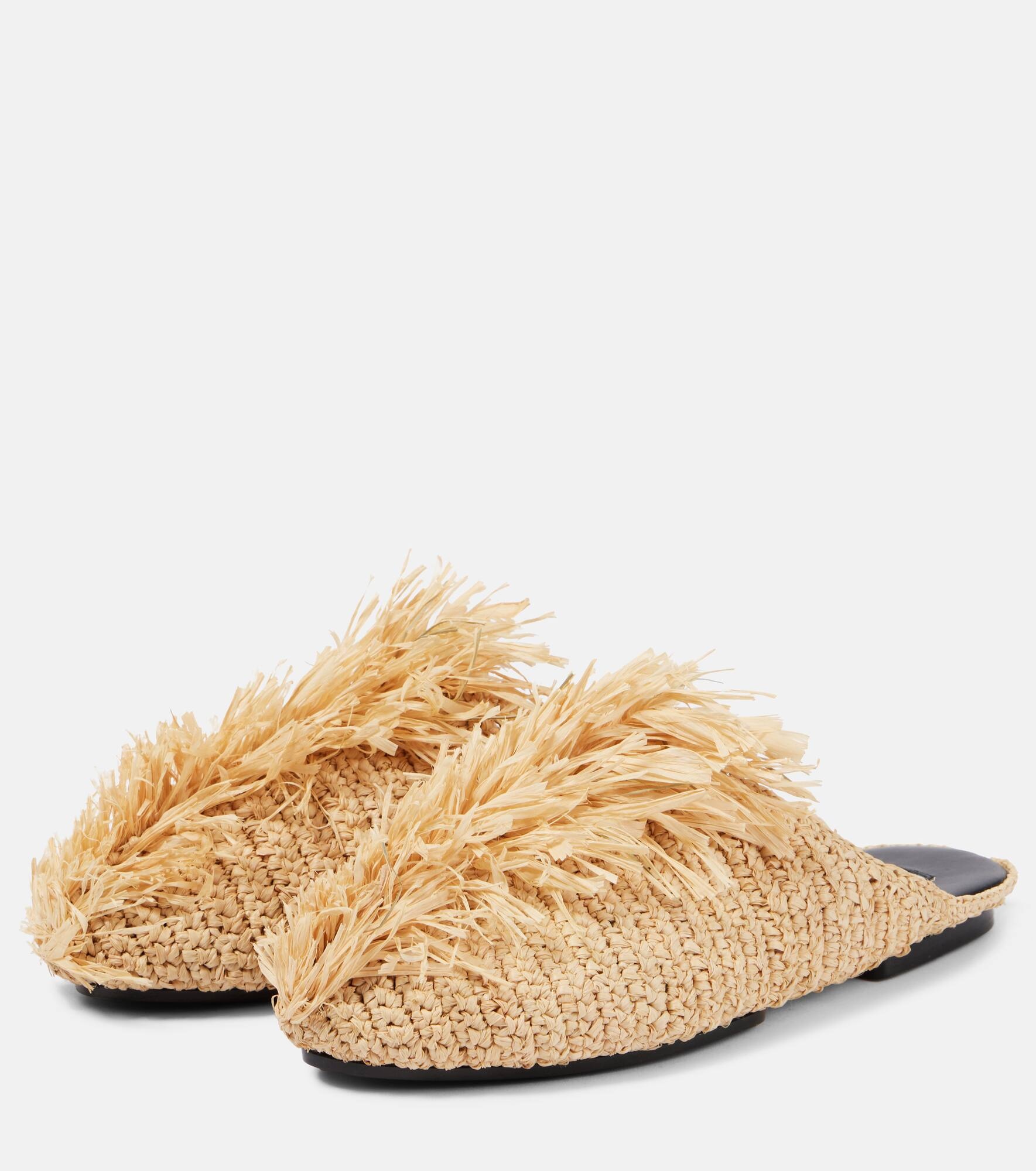 Fringed raffia mules - 4