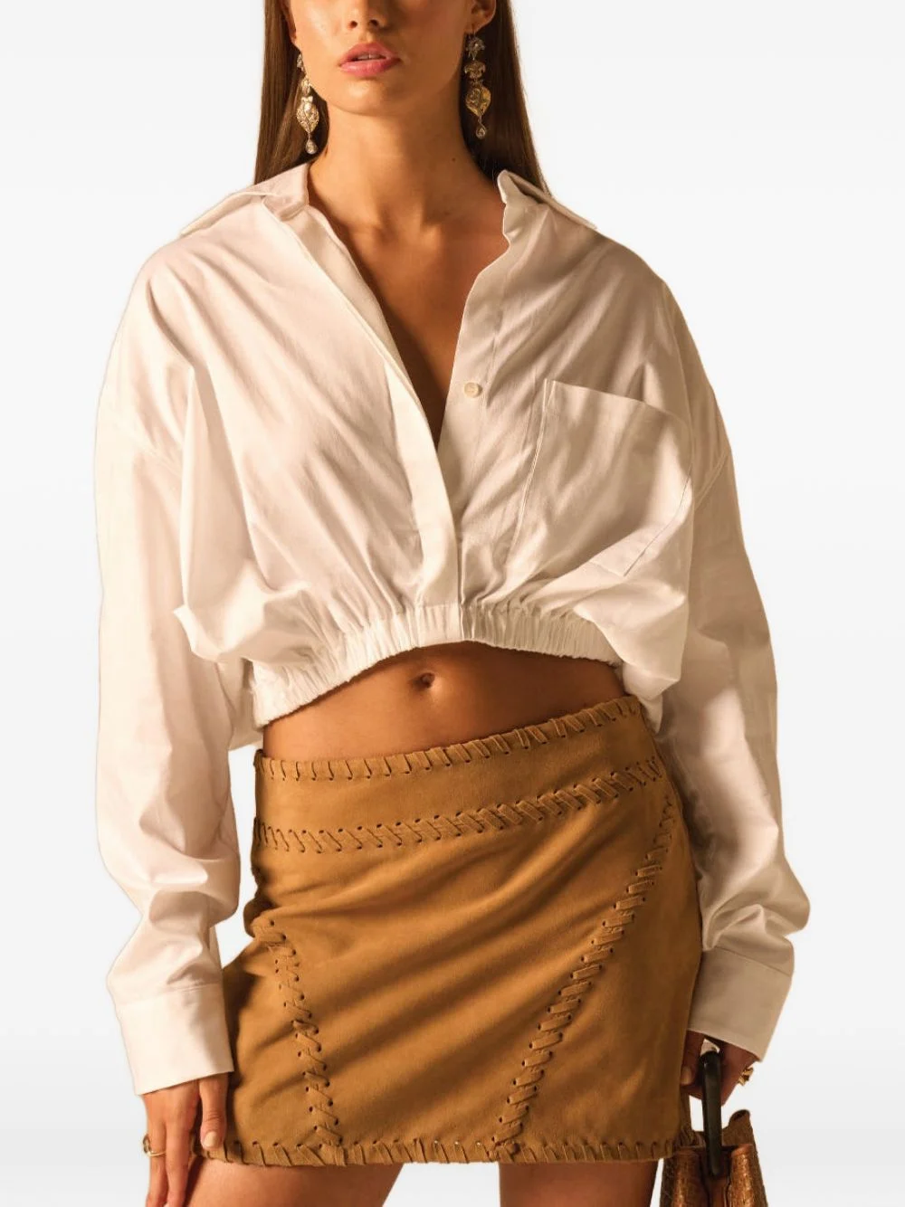 Emery fringe-detail cropped shirt - 1