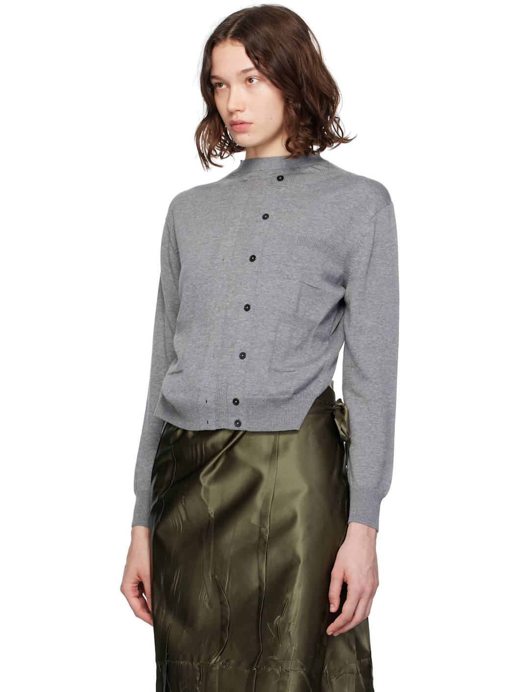 Gray Trompe L'Oeil Cardigan - 4