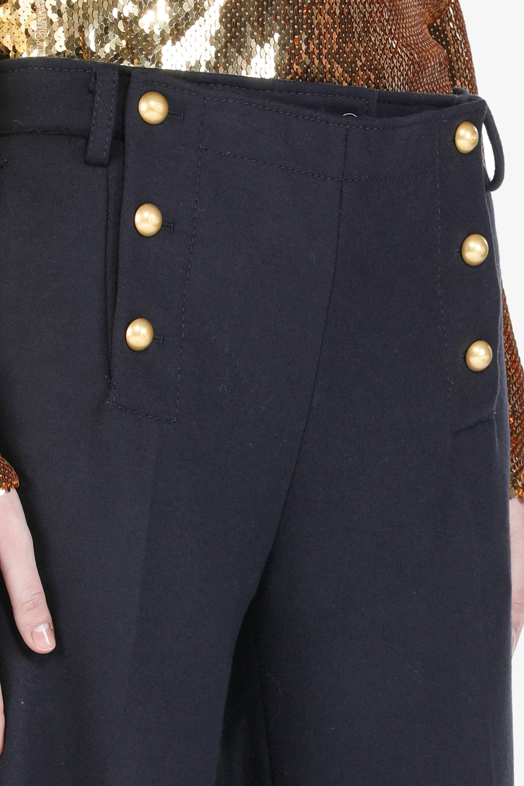 BUTTON-FRONT WIDE-LEG TROUSERS - 5
