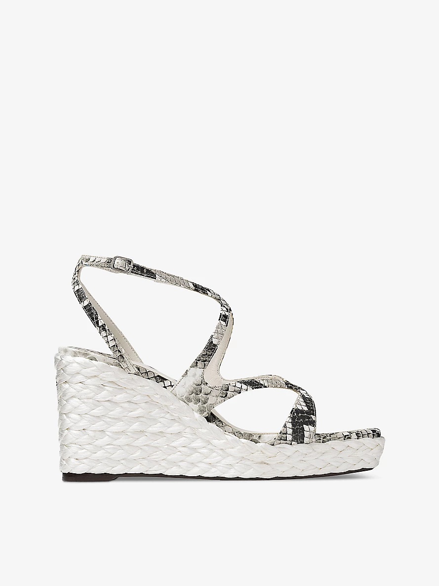 Ayla 85 leather and raffia wedge sandals - 1