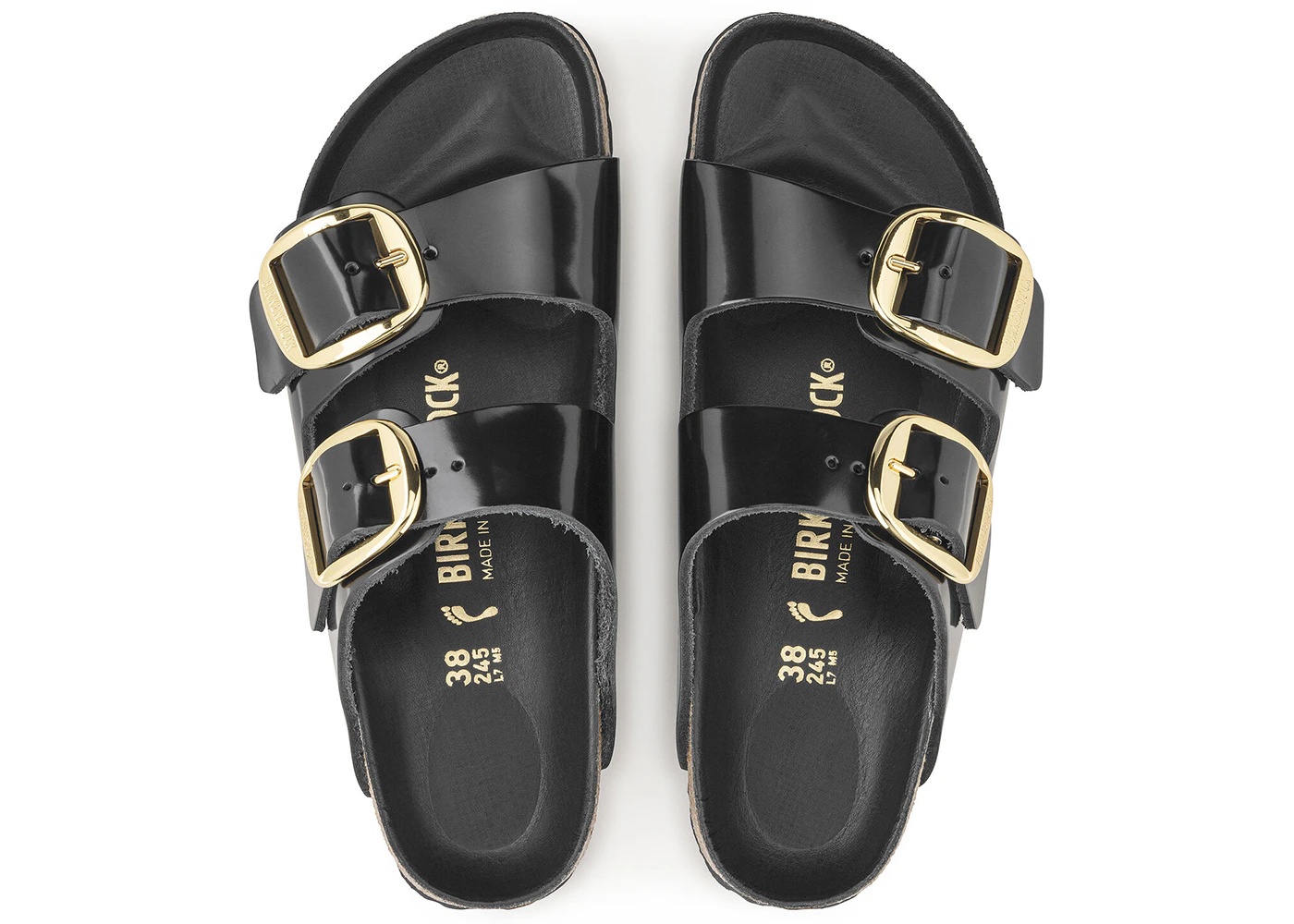 Birkenstock Arizona Big Buckle Natural Leather Patent Black Gold (Women's) - 3