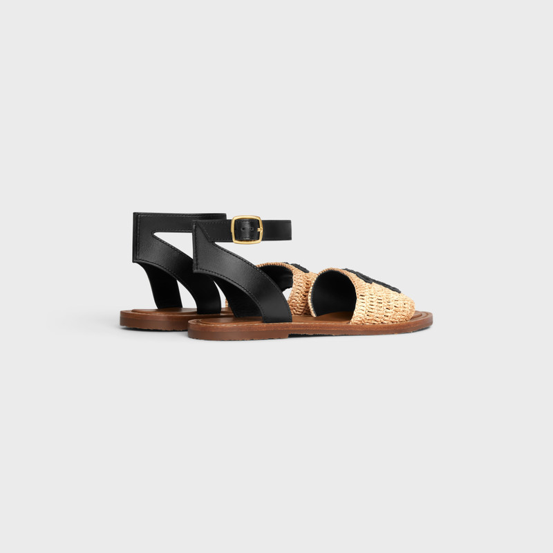 CELINE LYMPIA FLAT STRAP SANDAL in RAFFIA & CALFSKIN outlook