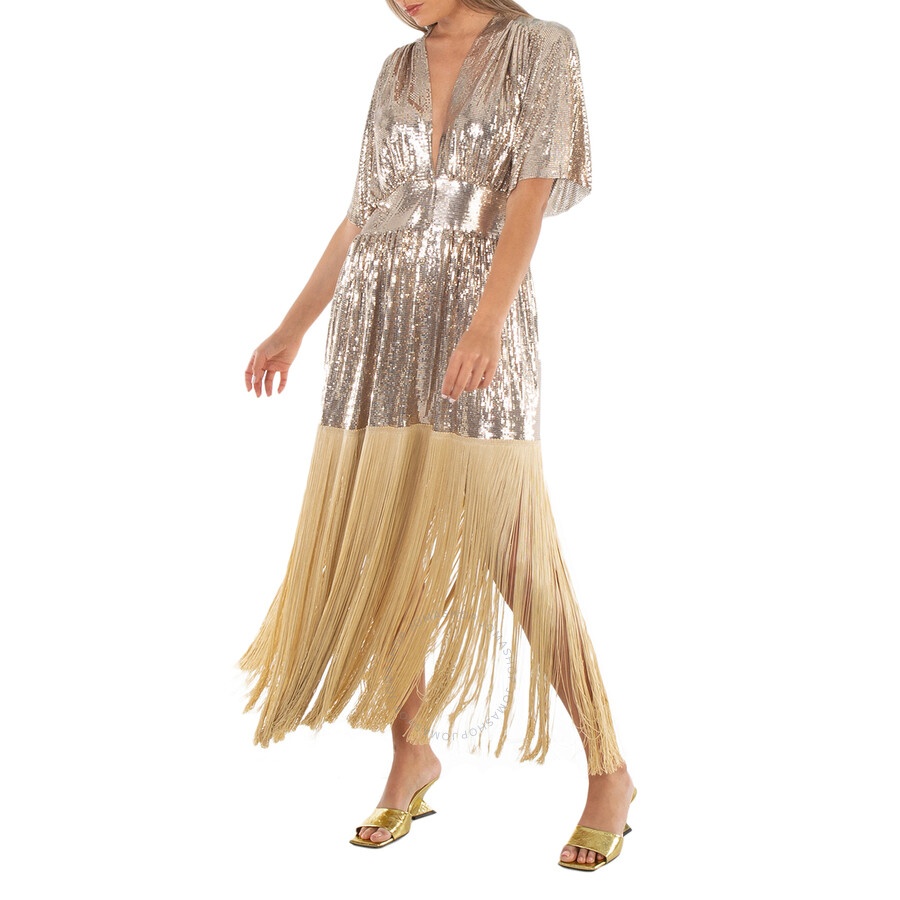 Paco Rabanne Fringe Detail Kaftan Mesh Dress, Brand Size 36 (US Size 4) - 5