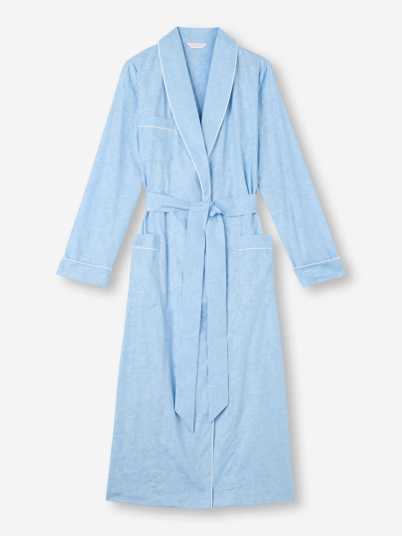 Women's Robe Cotton Jacquard Light Blue Jungle Paisley Pattern 1