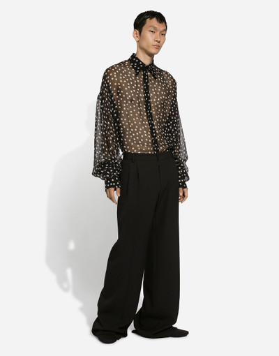 Dolce & Gabbana Super-oversize silk chiffon shirt with polka-dot print outlook
