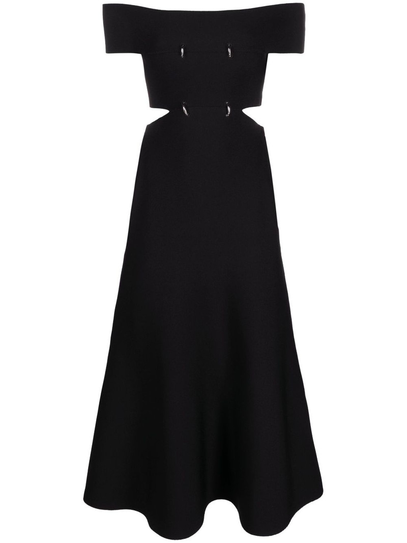 off-shoulder flared midi dress 1