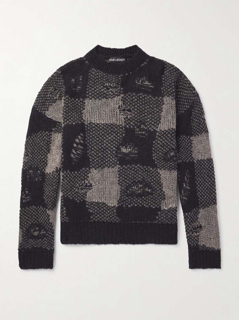 Sonar Distressed Checked Open-Knit Sweater - 1