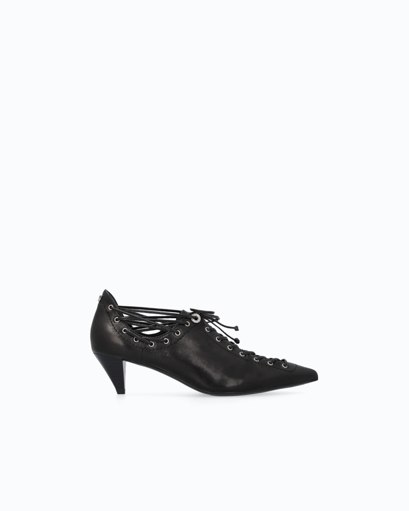 NAPPA LEATHER COURT SHOE WITH LACE-UP DETAIL AND CONE HEEL 1