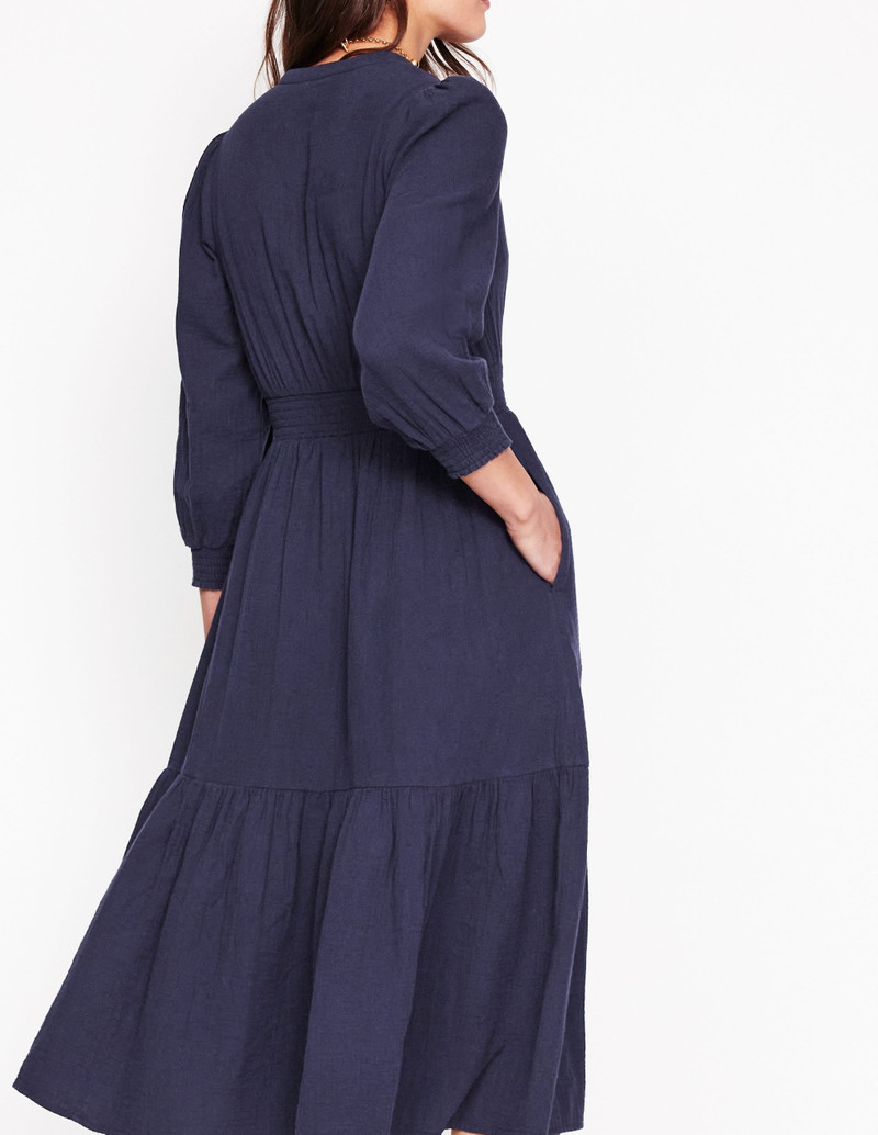 Elena Double Cloth Midi Dress-Navy 4