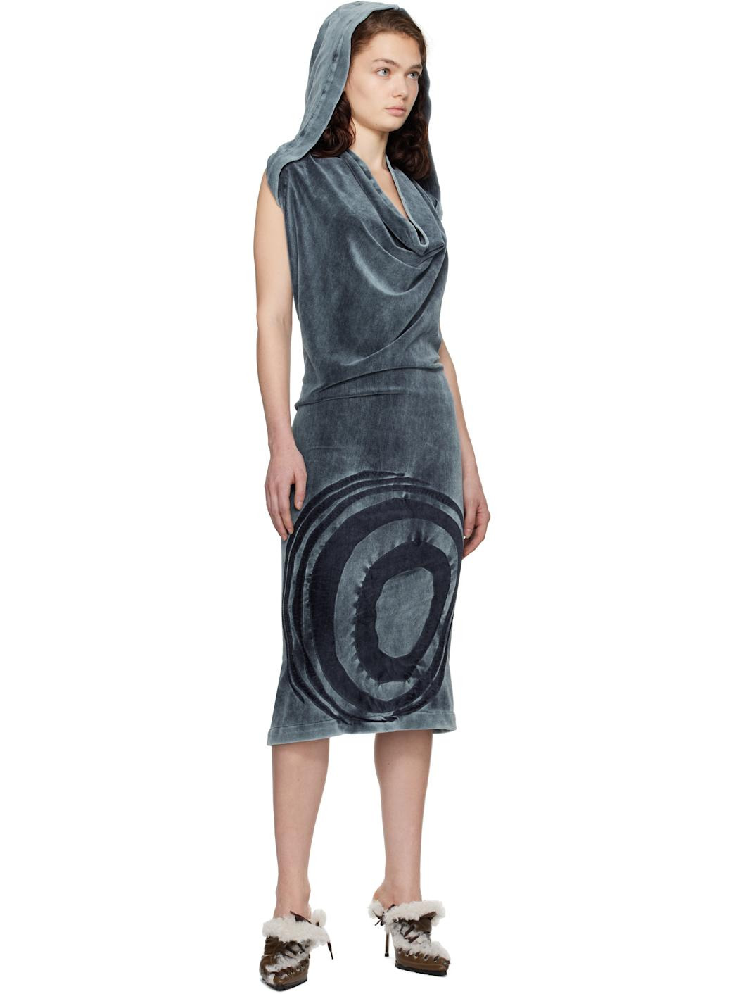 Blue Open Back Cowl Neck Hoodie Minidress - 4