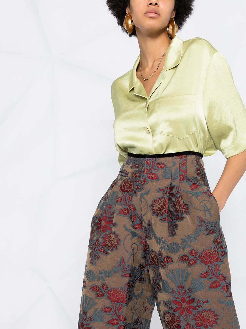 high-waisted floral print tapered trousers - 5