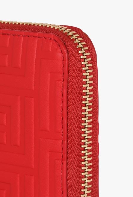 Red debossed leather wallet with Balmain monogram - 6