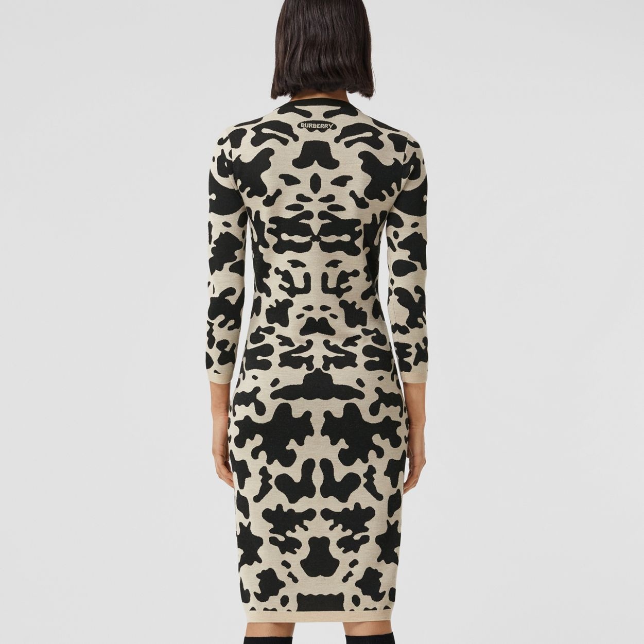 Long-sleeve Cow Print Viscose Wool Dress - 4