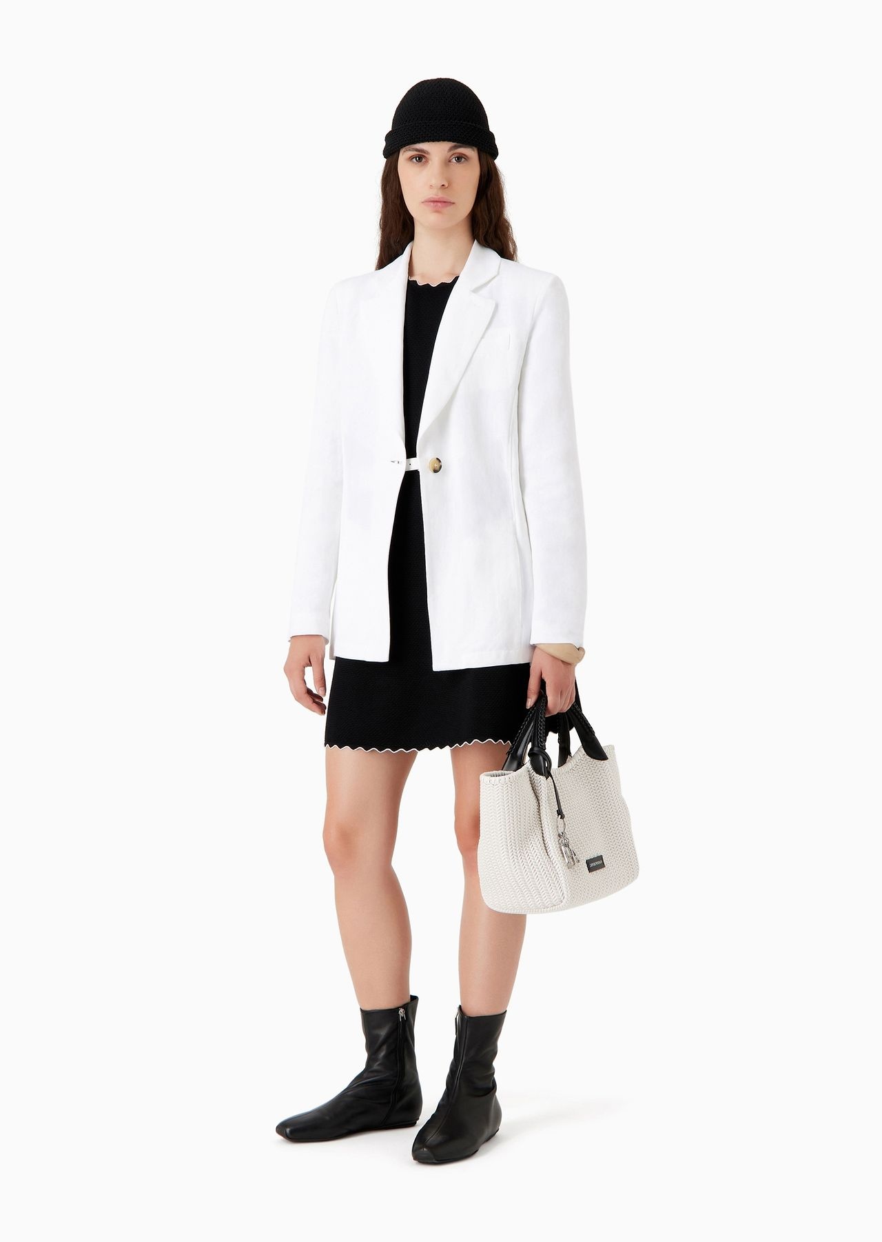 Linen-blend shantung blazer with ribbon ties - 4