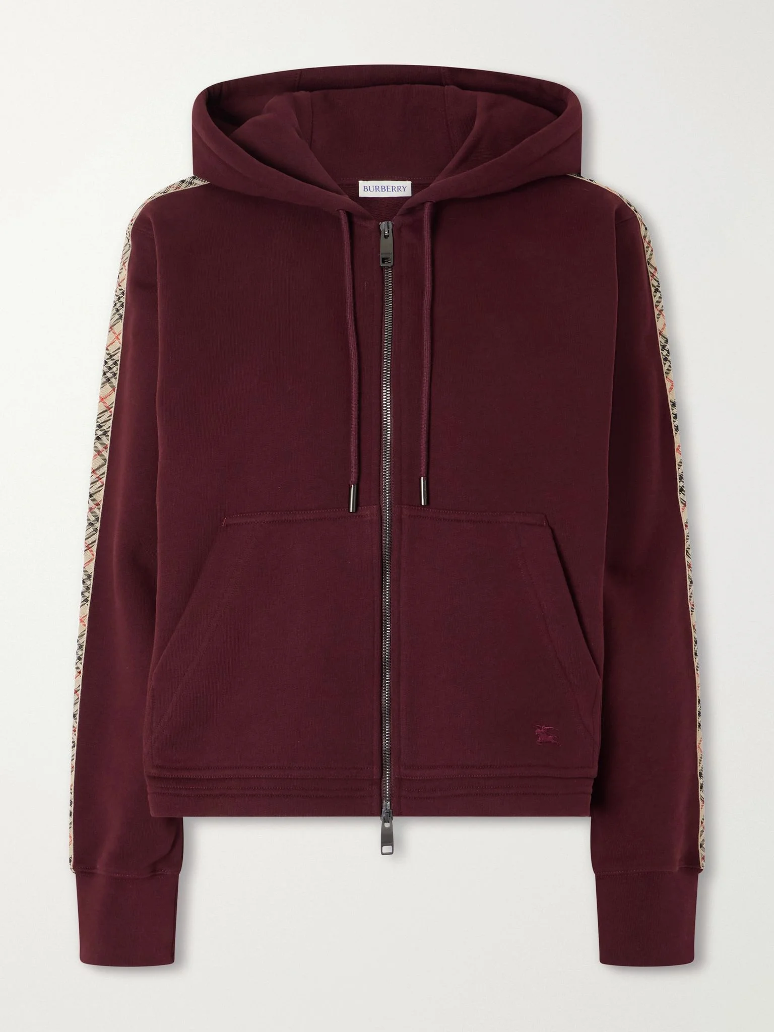 Harper checked cotton-jersey zip-up hoodie Burgundy - 1