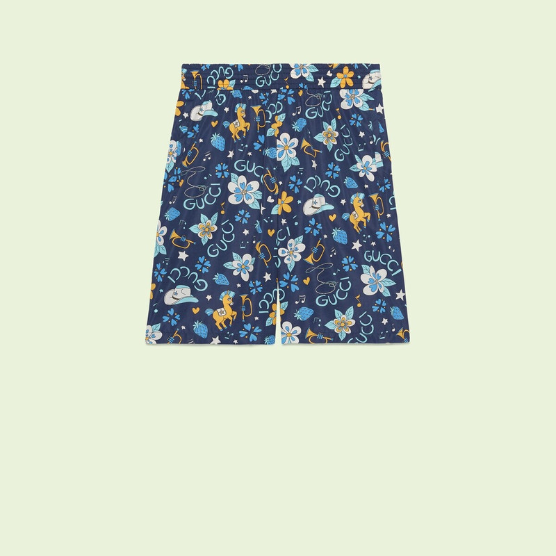 Retro flower and pony print waterproof nylon shorts 1