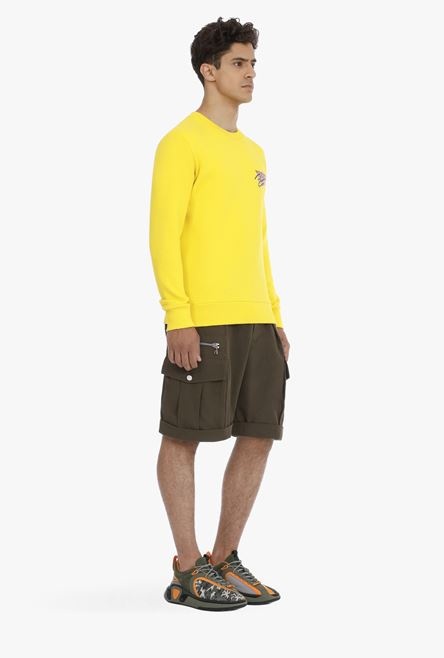 Yellow cotton sweatshirt with multicolor Balmain Paris logo print - 7