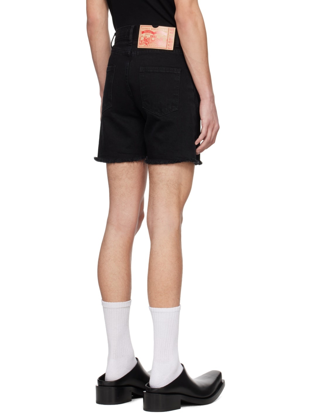Black Stonewashed Denim Shorts - 3