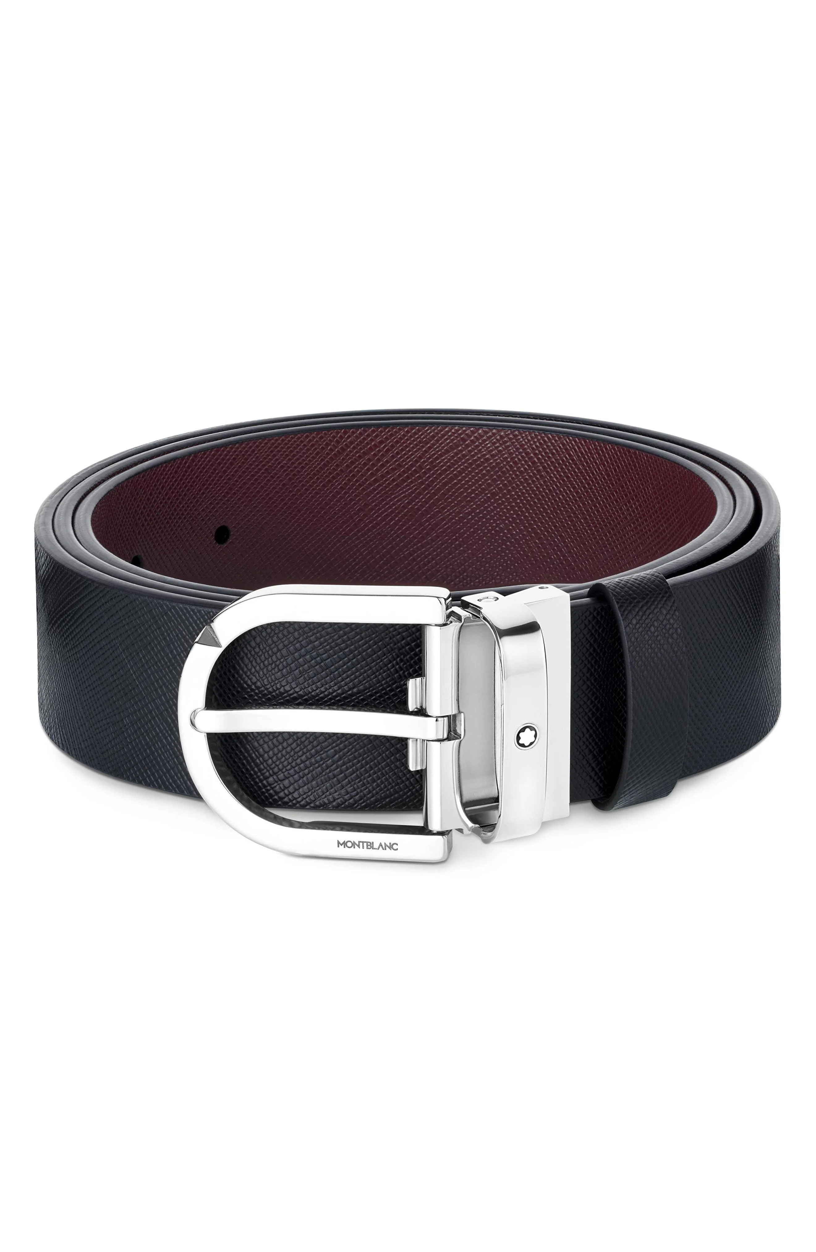 Montblanc Horseshoe Buckle Reversible Leather Belt in Black | Burgundy at Nordstrom - 1