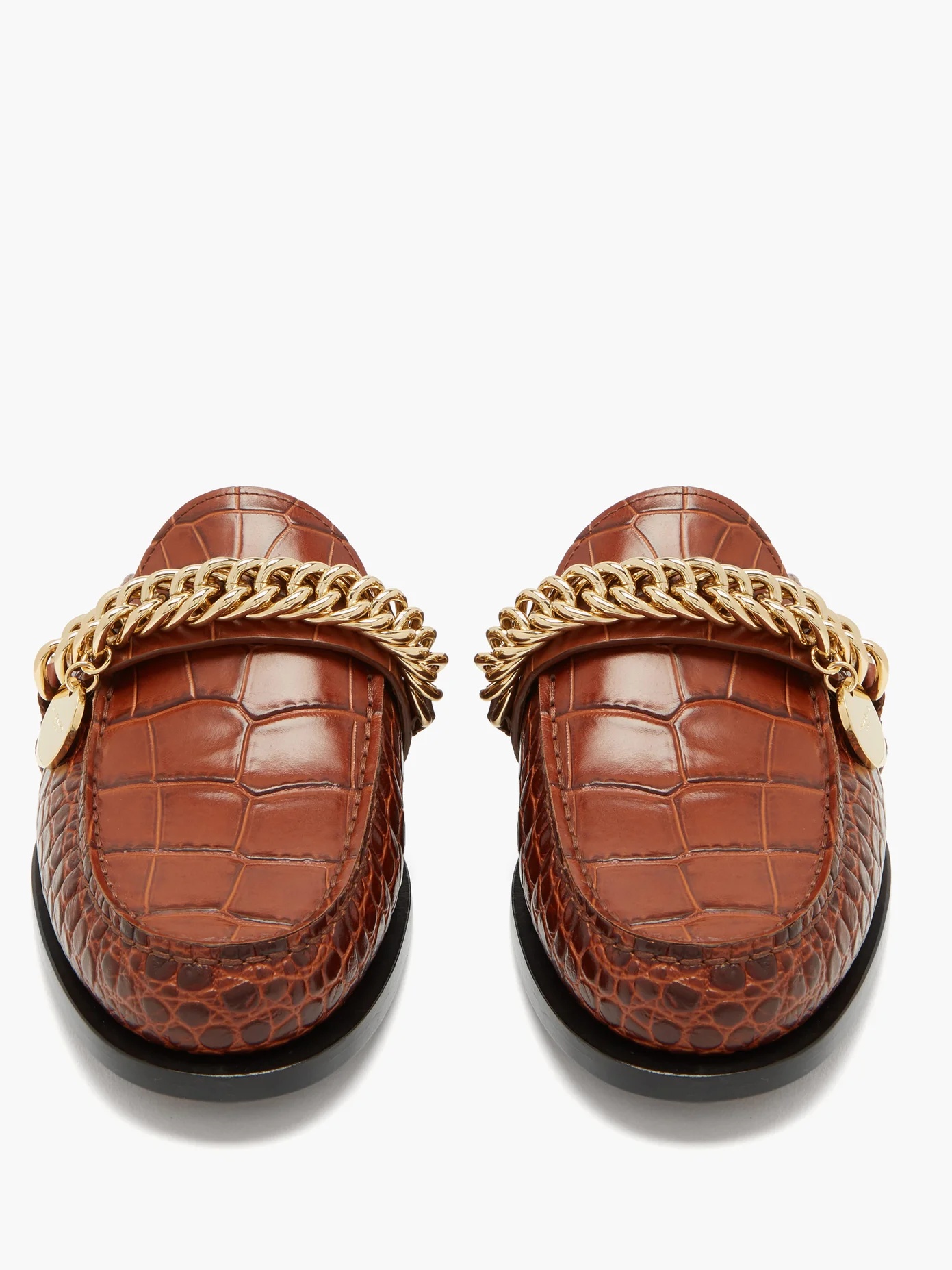 Chain-embellished leather backless loafers - 5