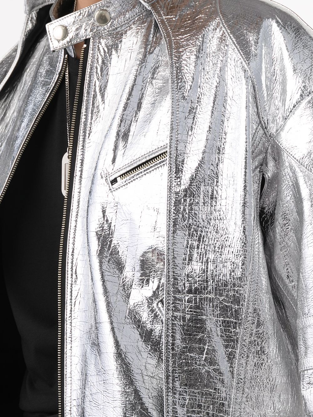 metallic leather bomber jacket - 6