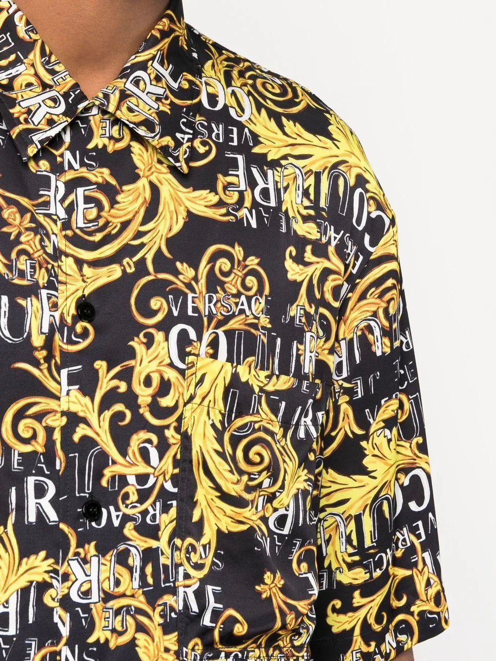 VERSACE MEN Baroque Print Short Sleeve Shirt Black/Gold - 5