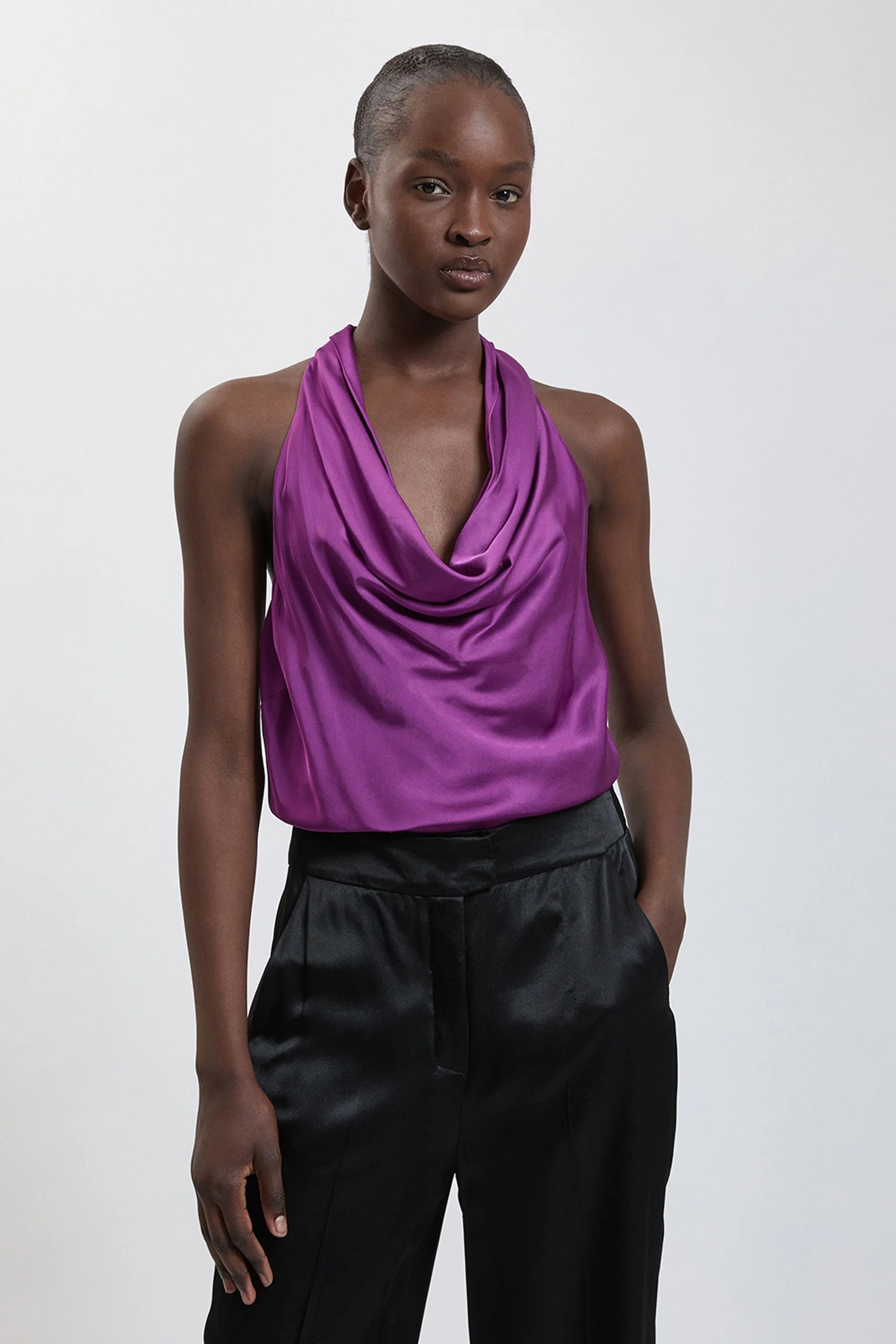 Viscose Satin Cowl Neck Top - 1