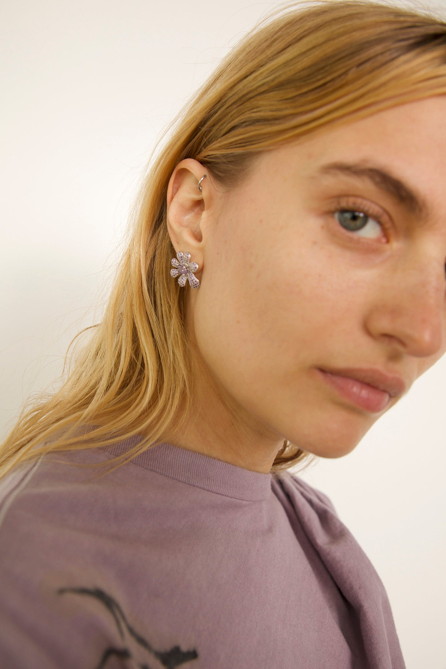 AMETHYST PAVE SQUASHED BLOSSOM EARRING - 2