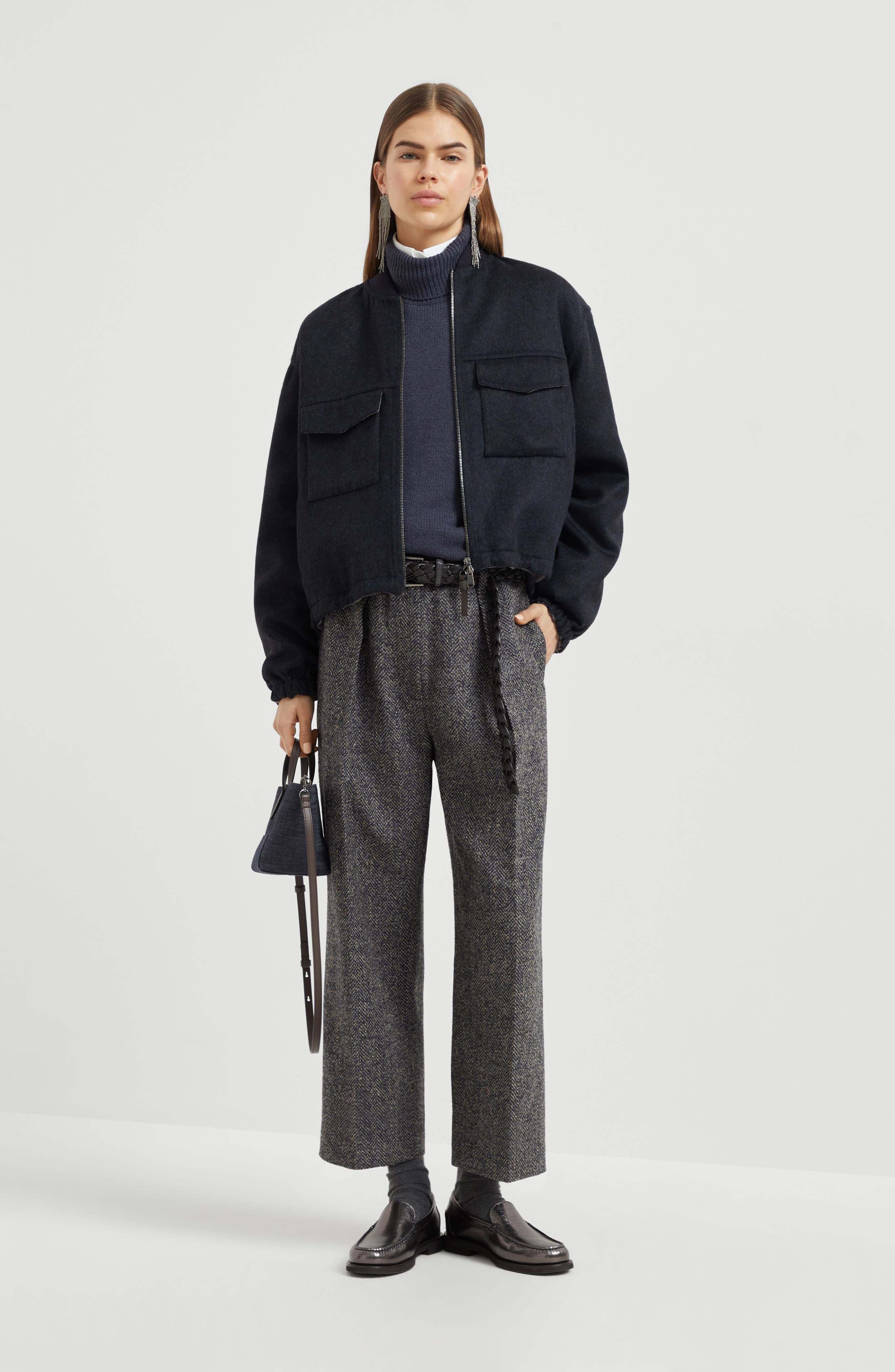 Brunello Cucinelli Herringbone tweed pleated trousers in Blue at Nordstrom - 3