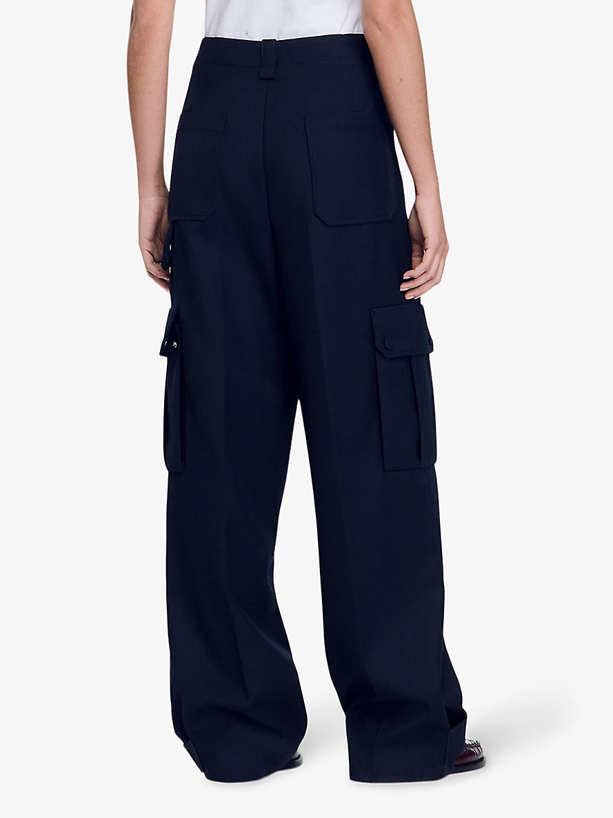 Multiple-pocket wide-leg wool-blend cargo trousers - 4