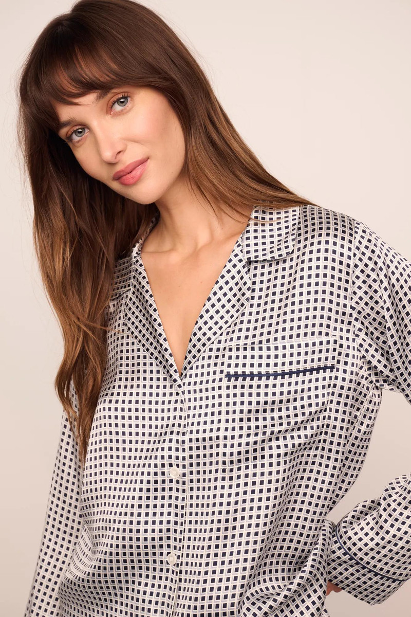 eberjey Inez Washable Silk Printed Long PJ Set outlook