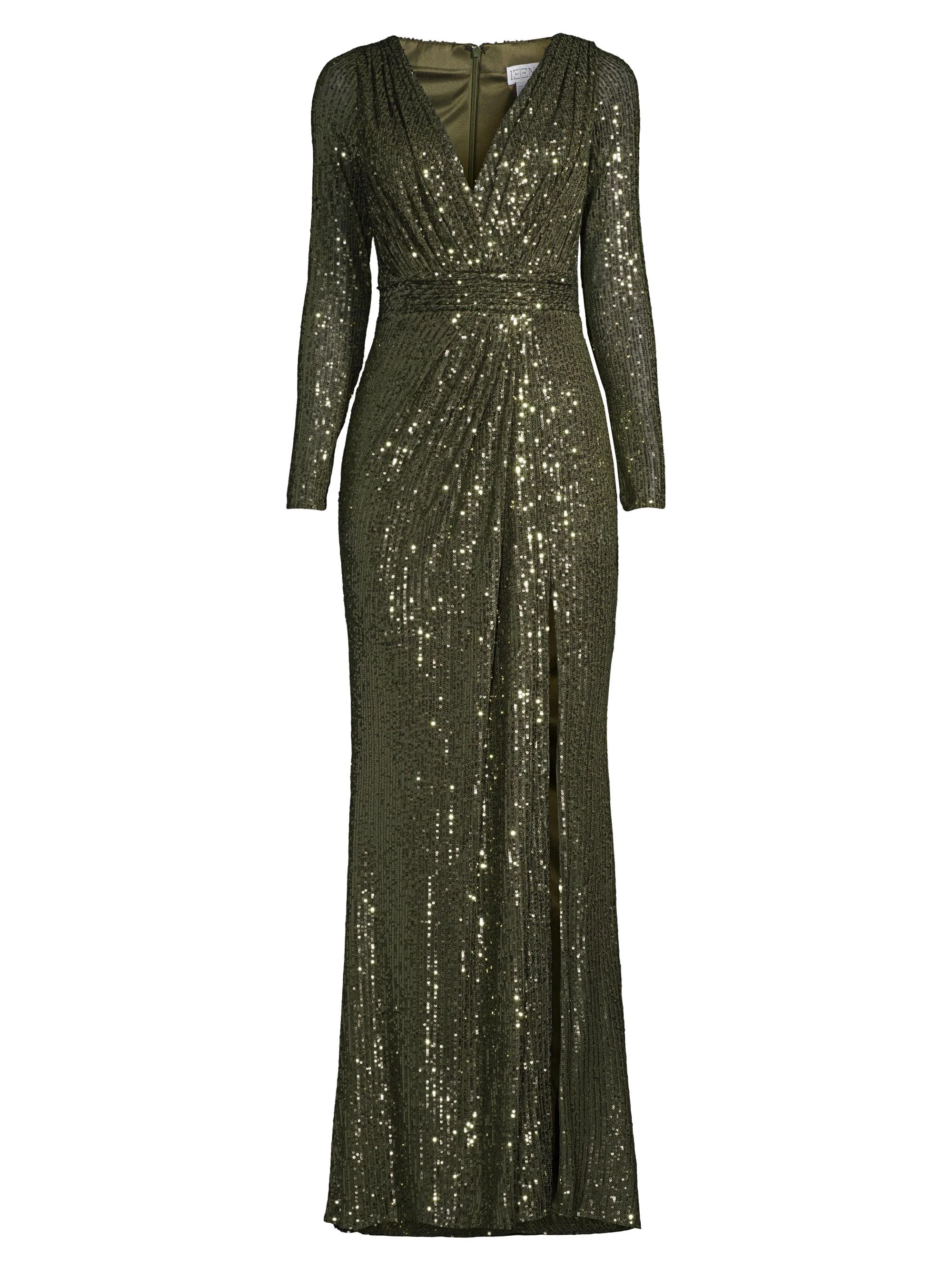 Women's Sequined Evening Gown - Olive - 1