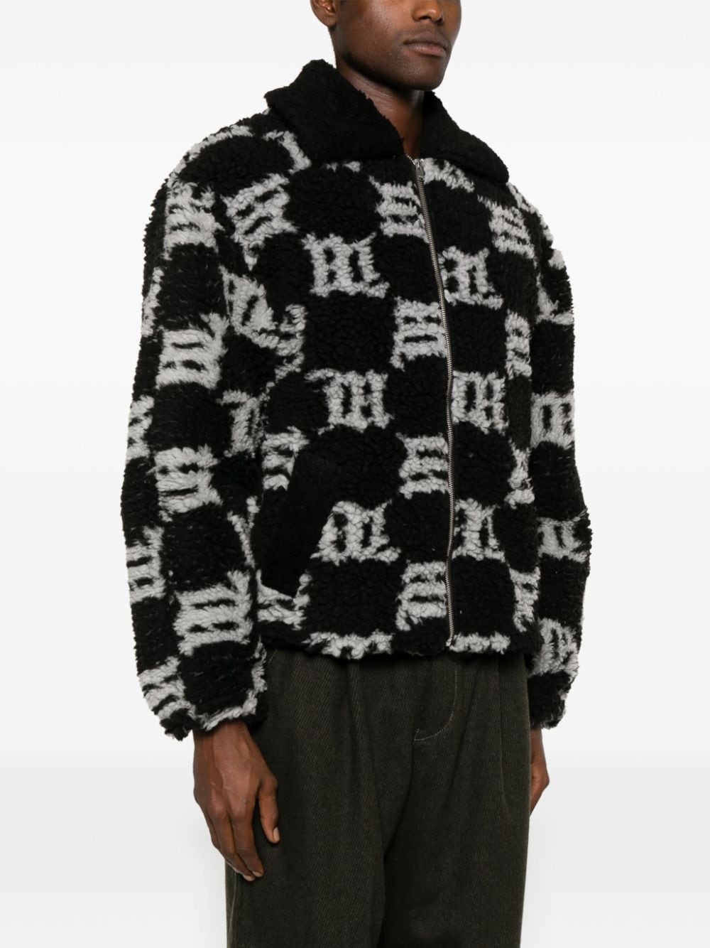 monogram-pattern faux-shearling jacket - 3