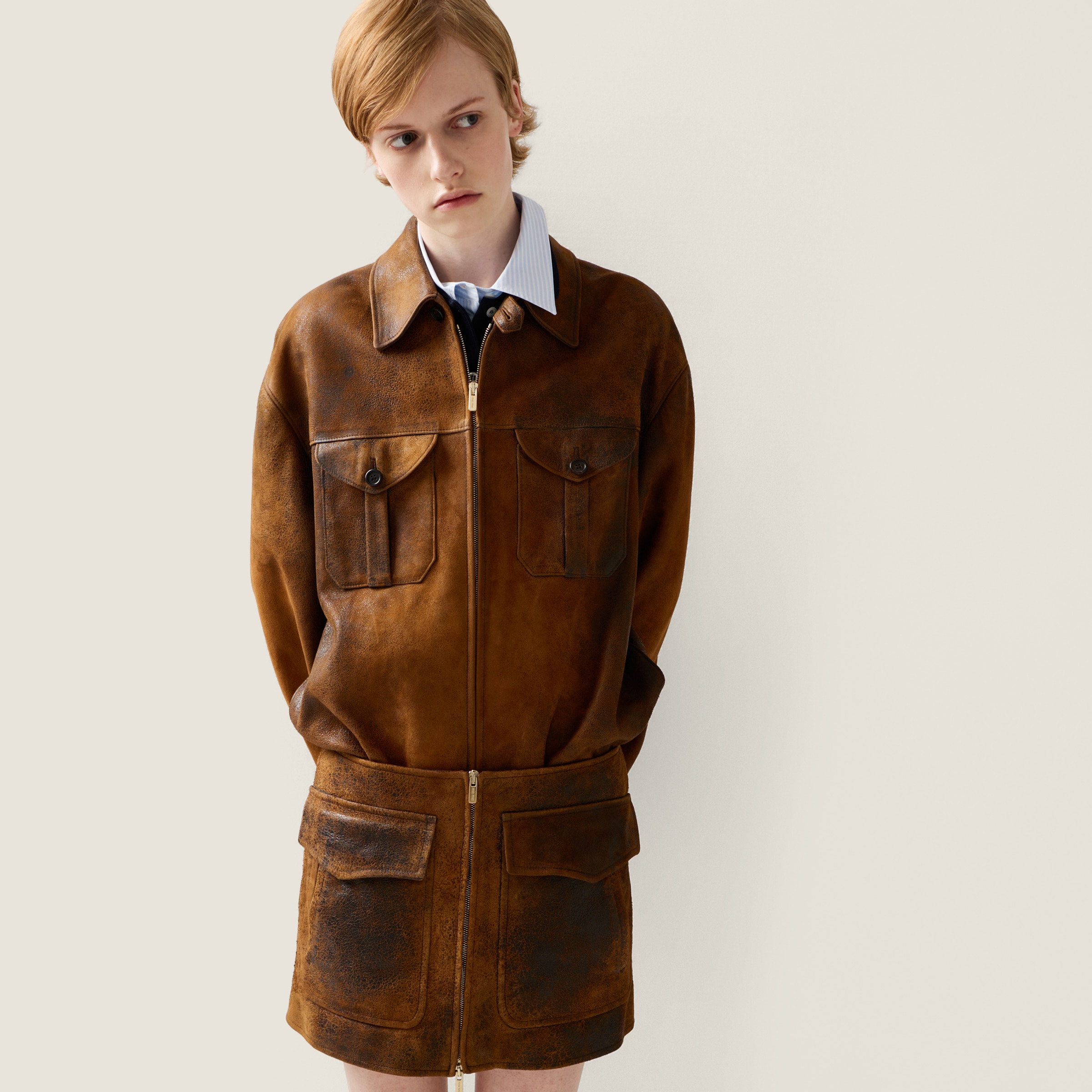 Waxed suede leather jacket - 4