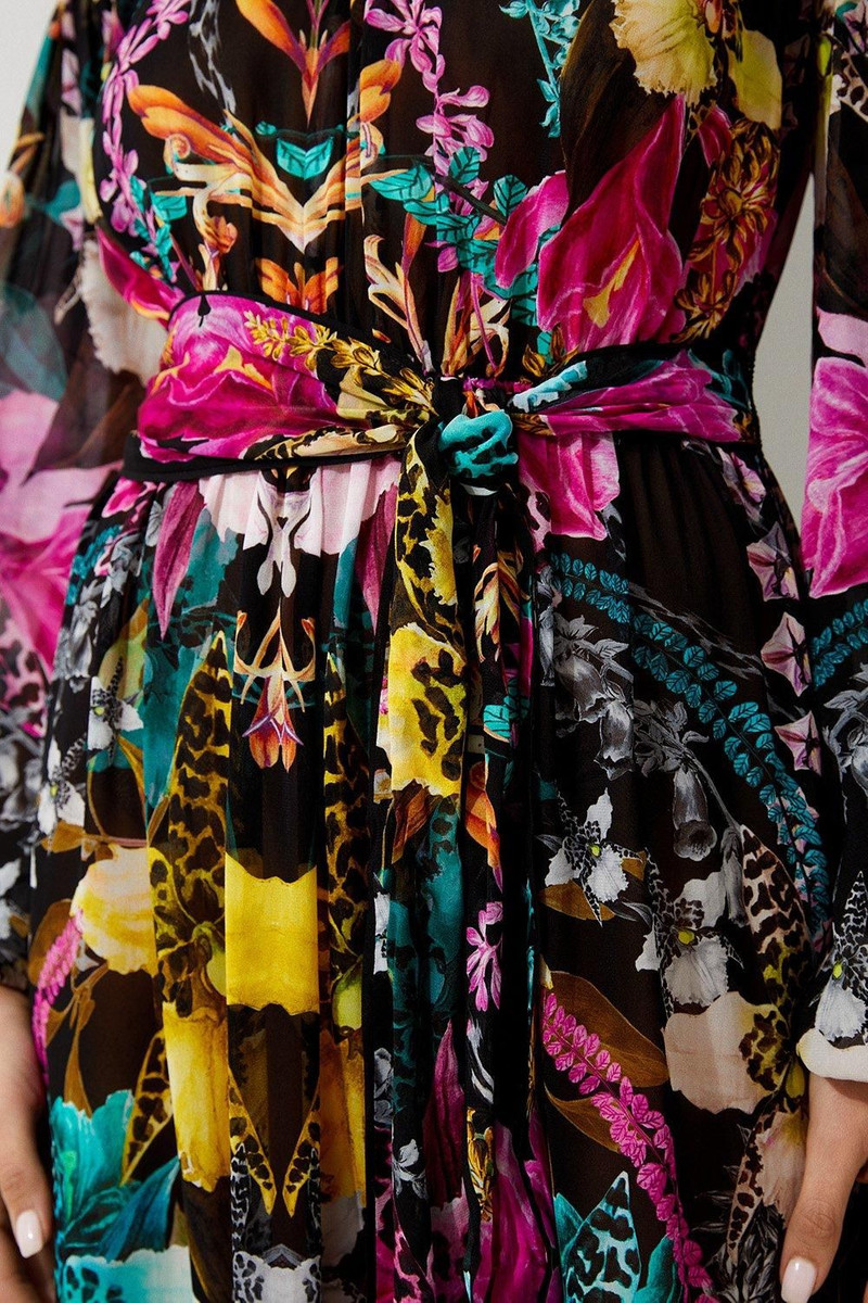 Mirrored Tropical Viscose Georgette Bardot Beach Maxi Dress 5