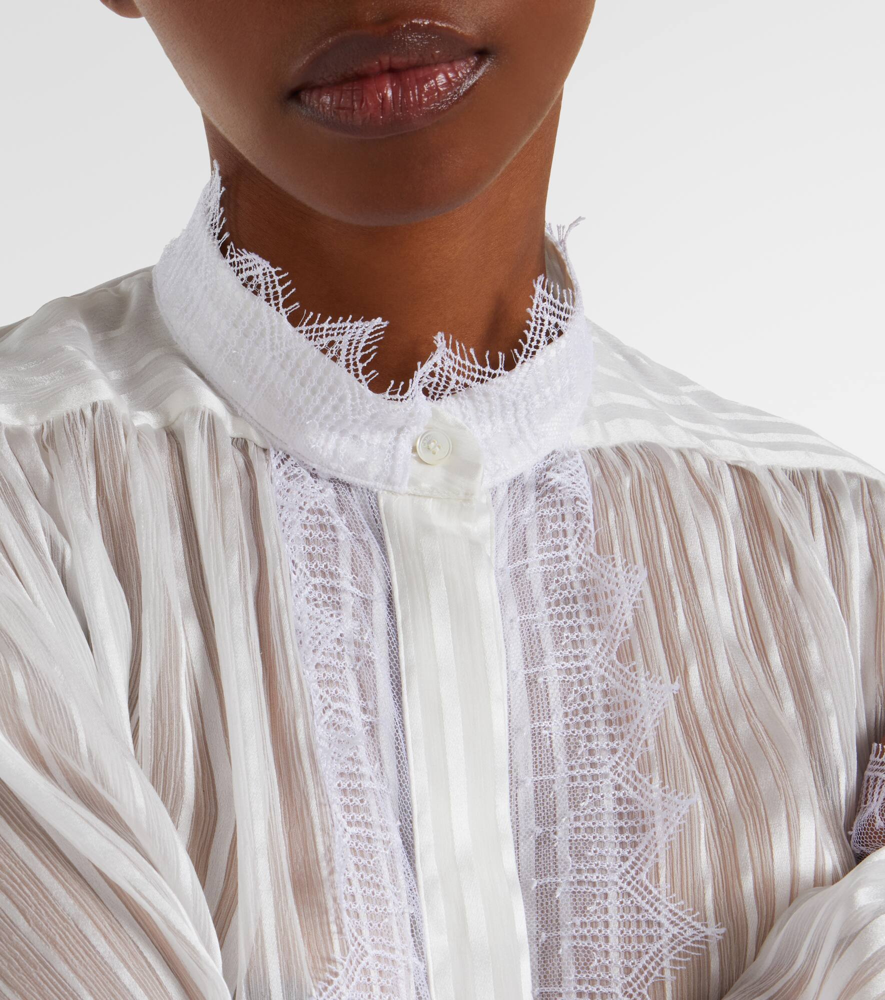 Gathered lace-trimmed silk blouse - 4