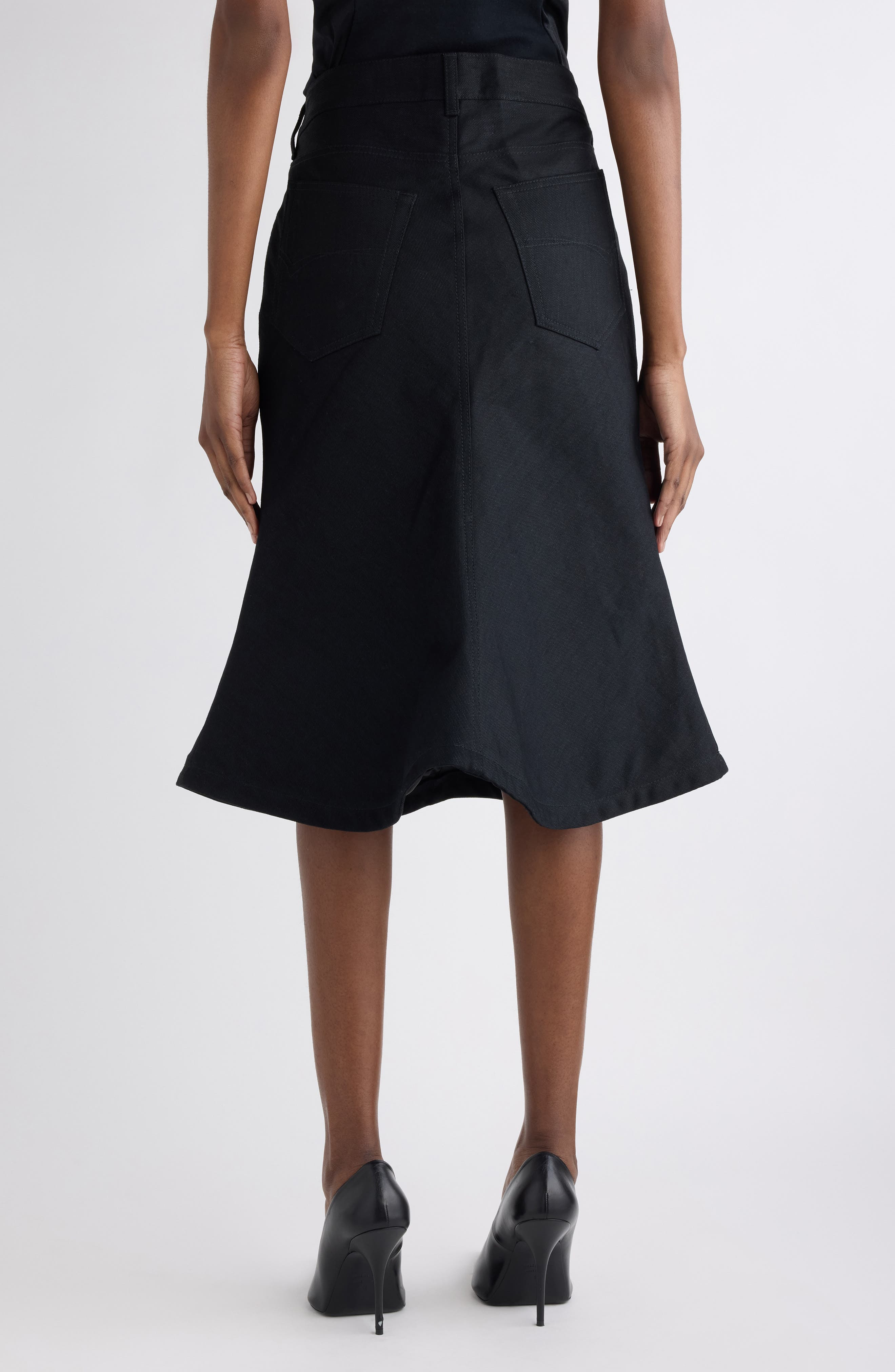 Balenciaga Denim A-Line Midi Skirt in 1000 Black at Nordstrom - 3