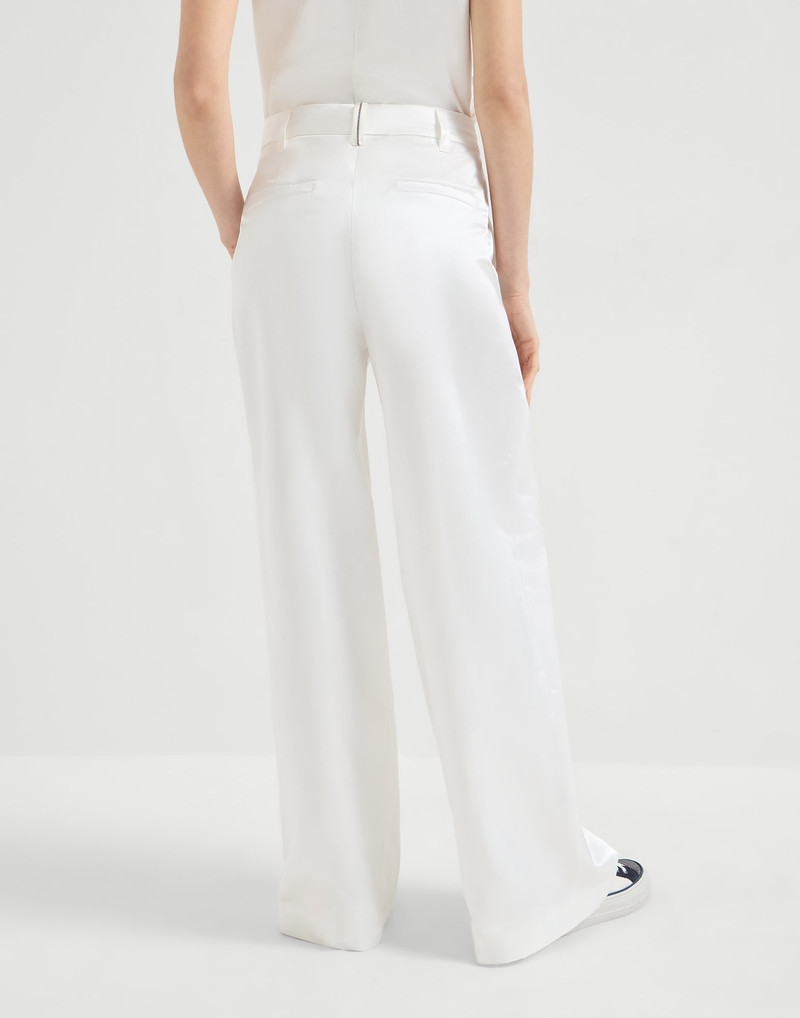Cotton and silk satin loose pleated trousers with monili 3