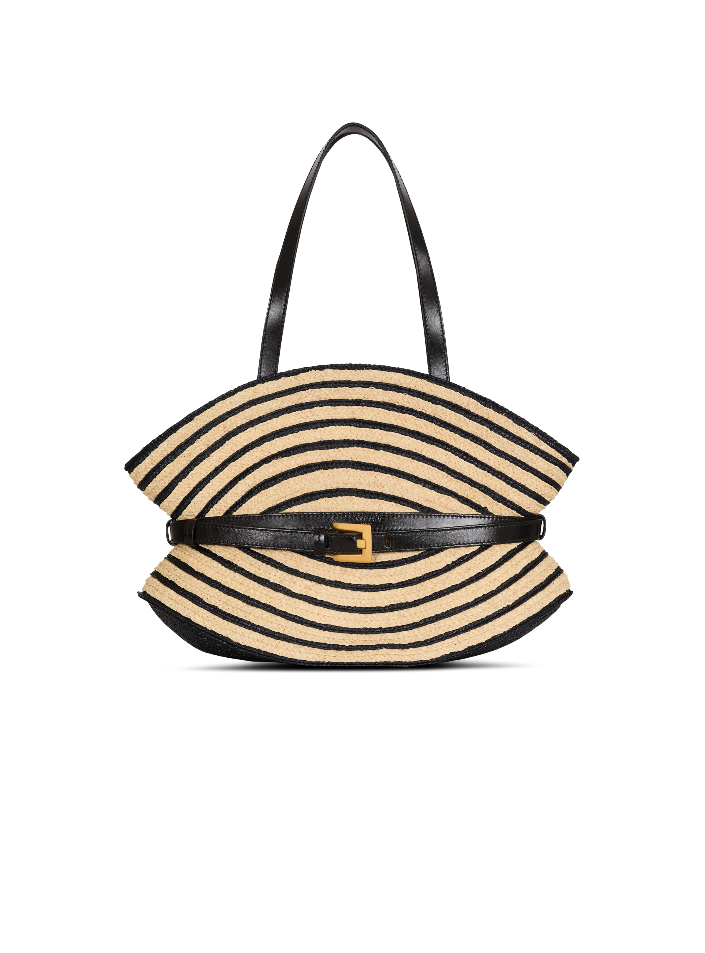 Medium Shuffle bag in smooth leather and two-tone raffia - 1