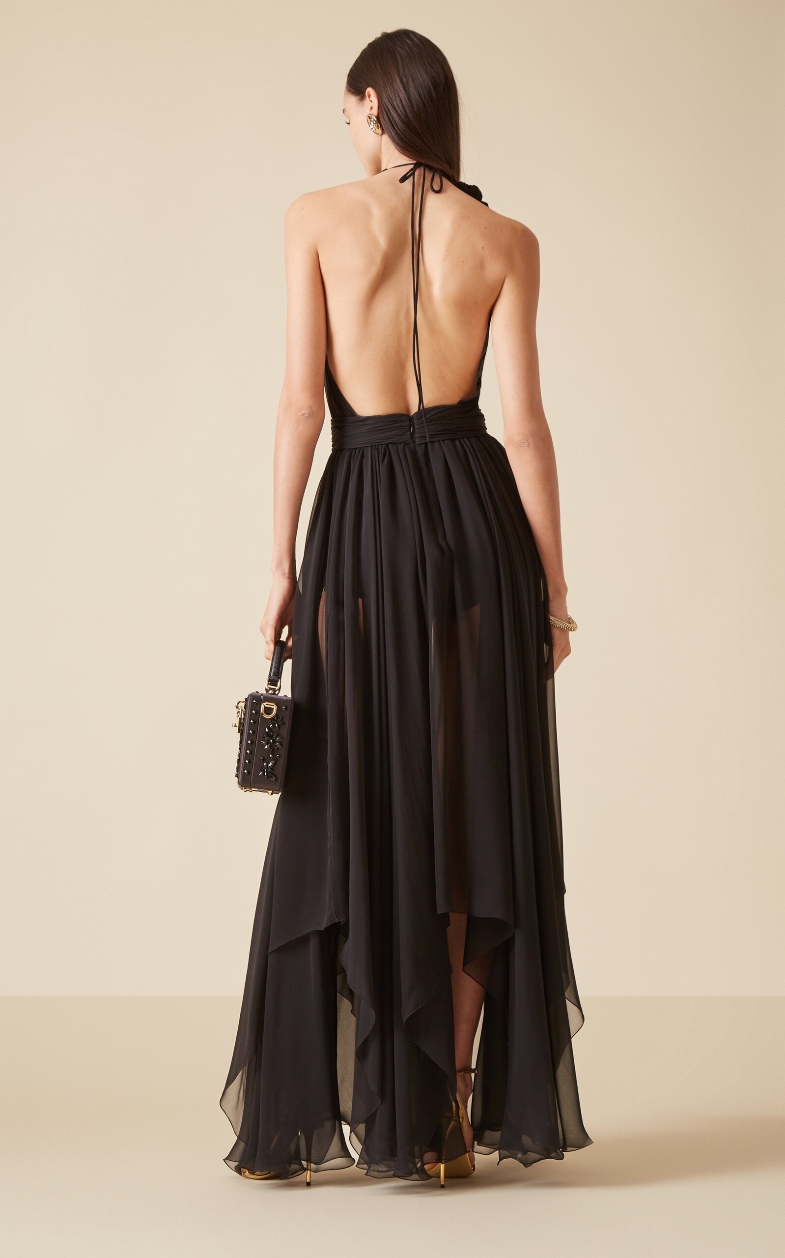 Floral-Appliquéd Silk-Chiffon Gown black - 4