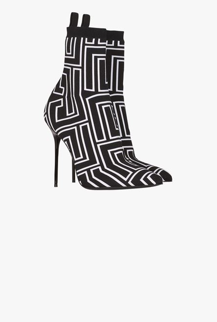 Bicolor stretch knit Skye ankle boots with black and white Balmain monogram - 2