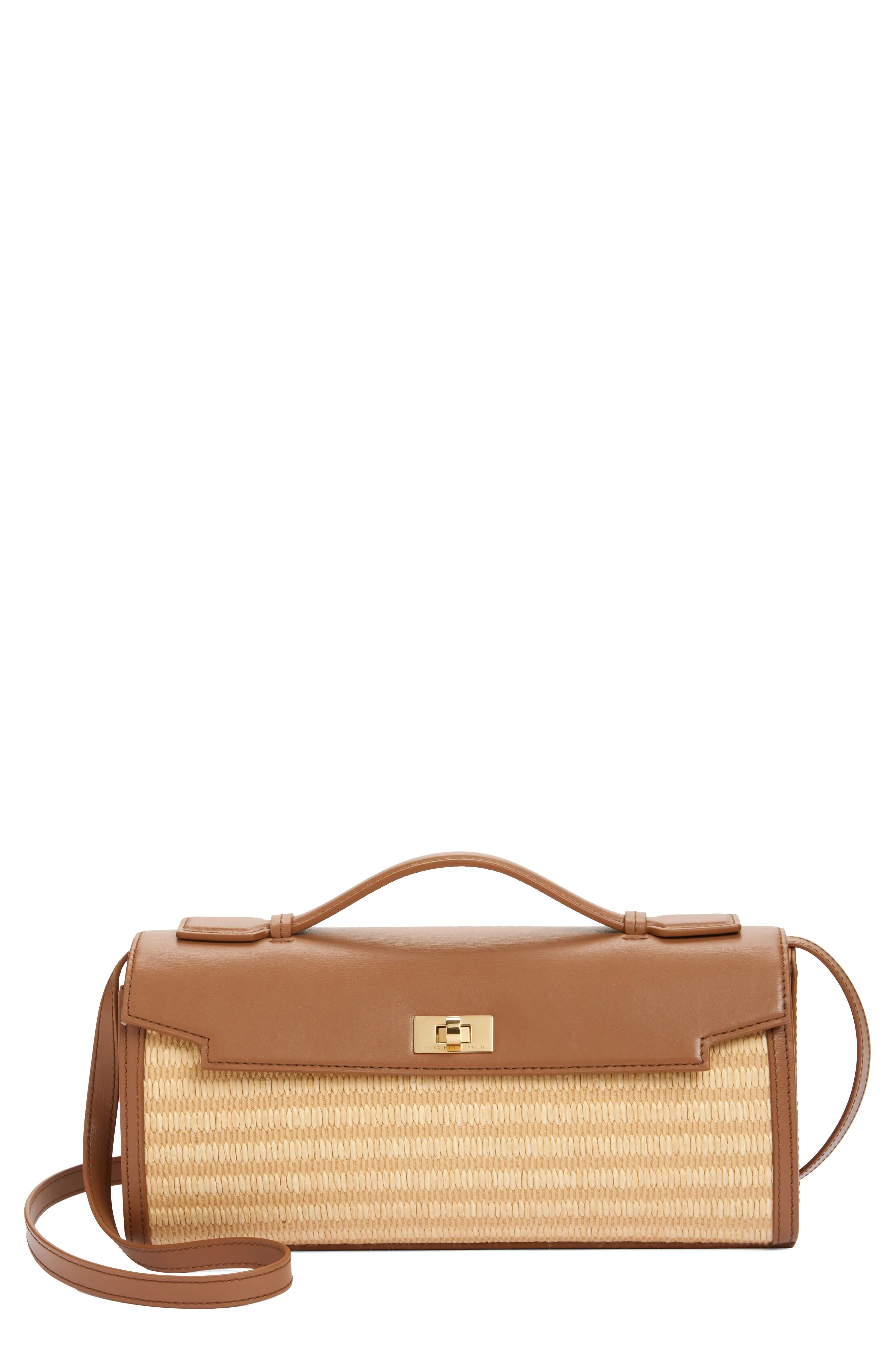 Anya Hindmarch Mortimer Raffia & Leather Clutch in Pecan at Nordstrom - 1