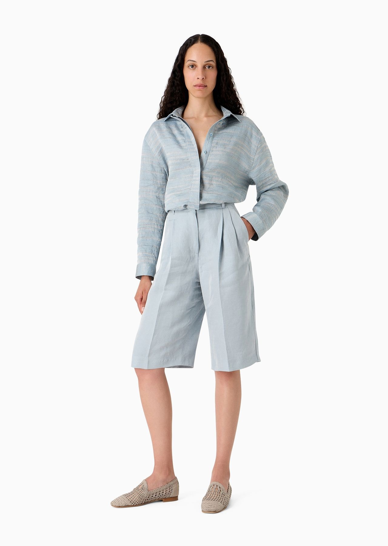 Icon linen-blend shirt with wavy jacquard motif - 4