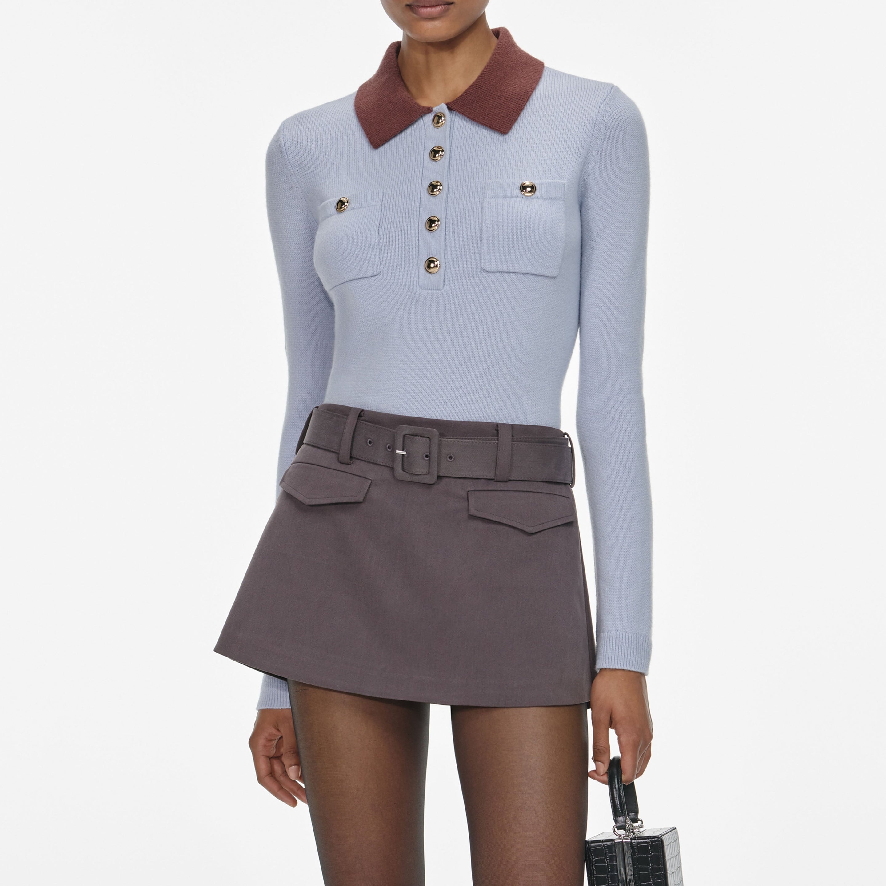 Blue Contrast Collar Knit Top - 4
