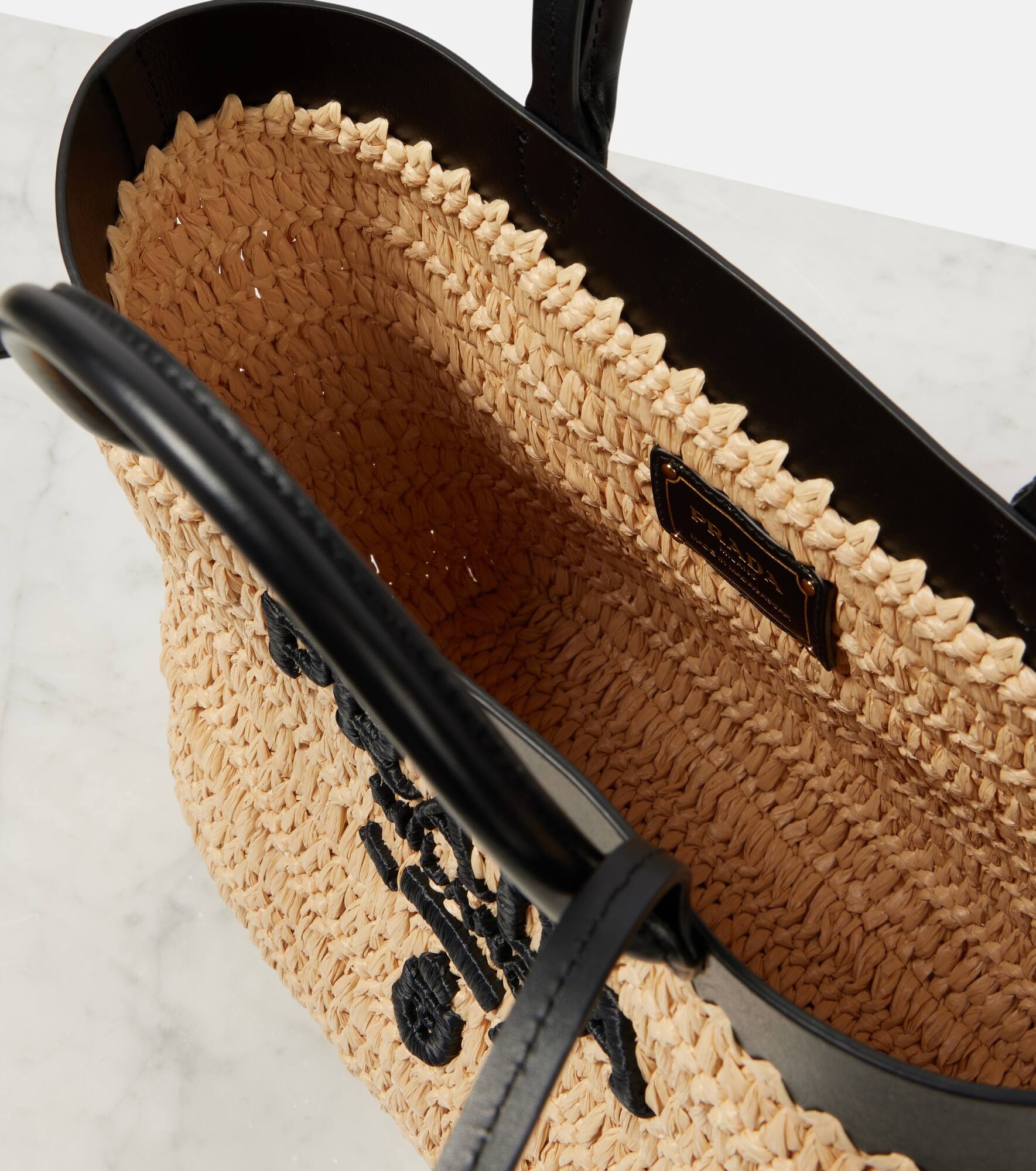 Small logo raffia-effect tote bag - 3