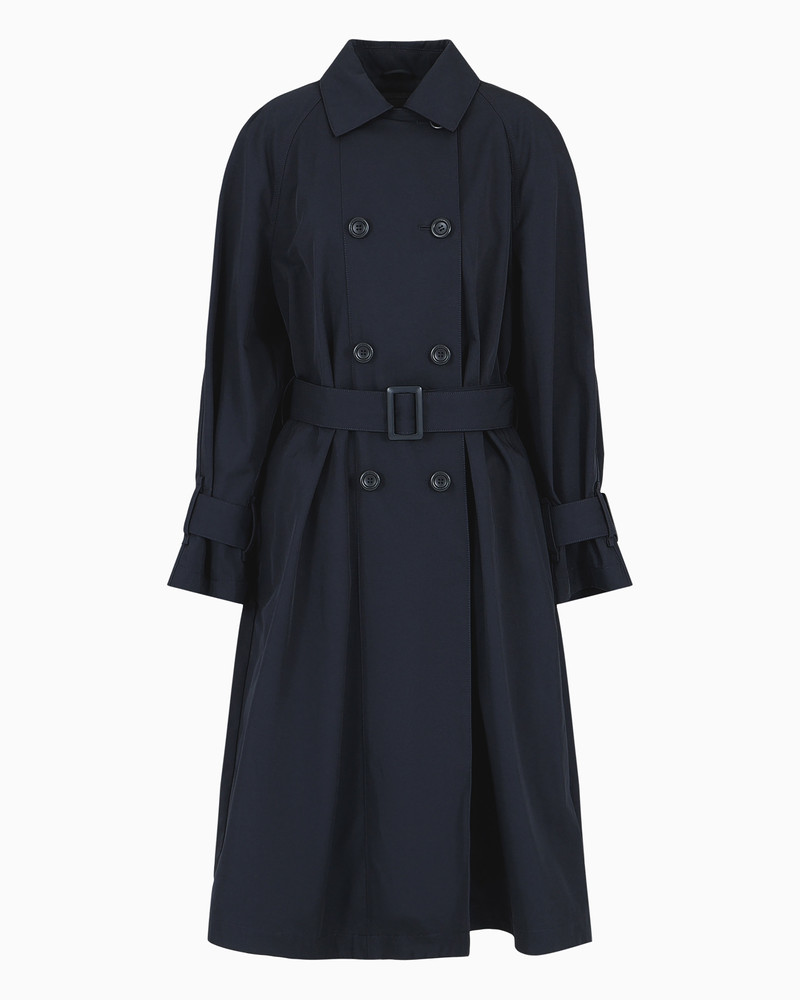 Double-breasted trench coat with belt in water-repellent technical cotton 1